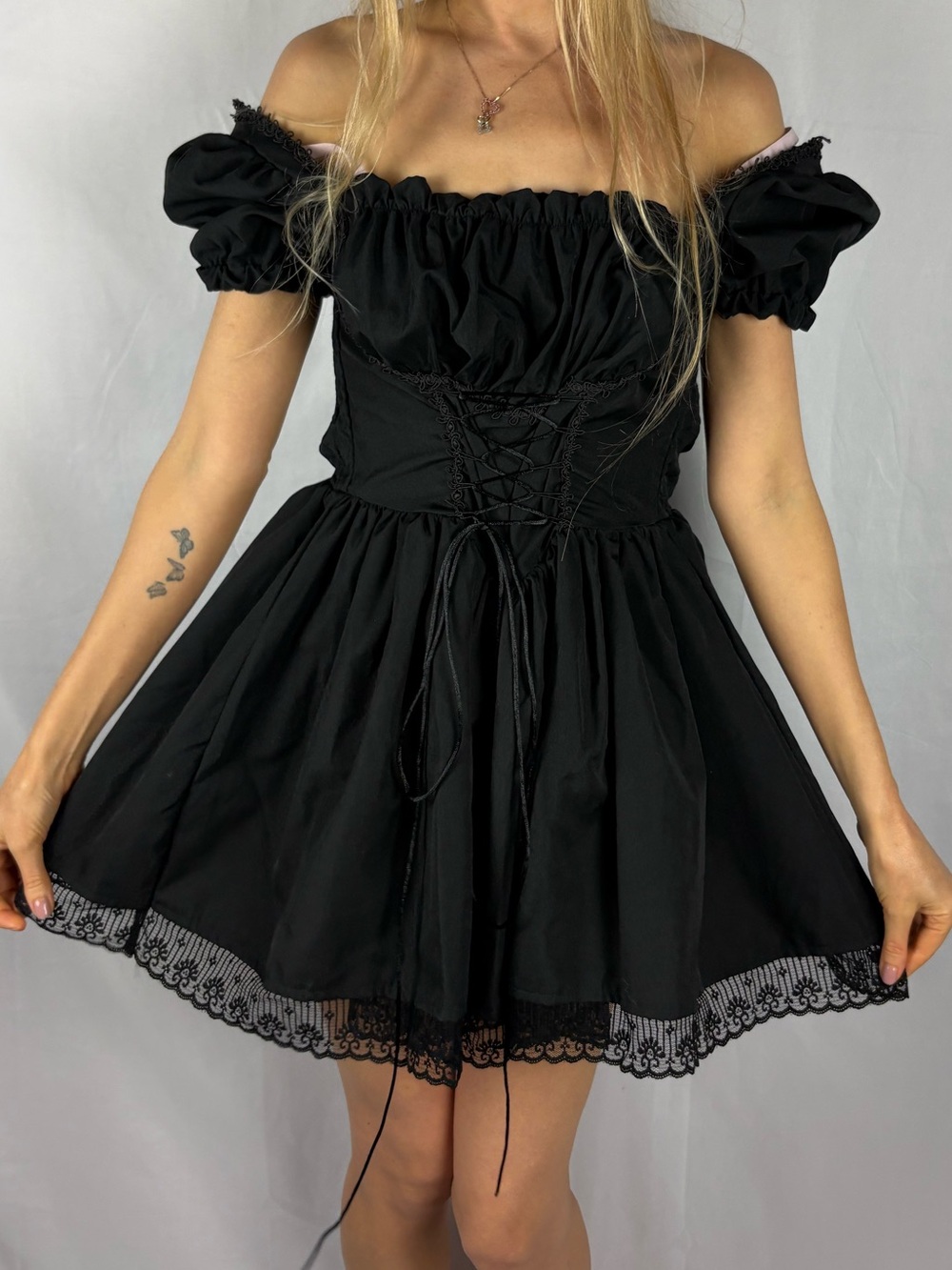 Whimsigoth black renaissance festival milkmaid babydoll Lolita mini dress